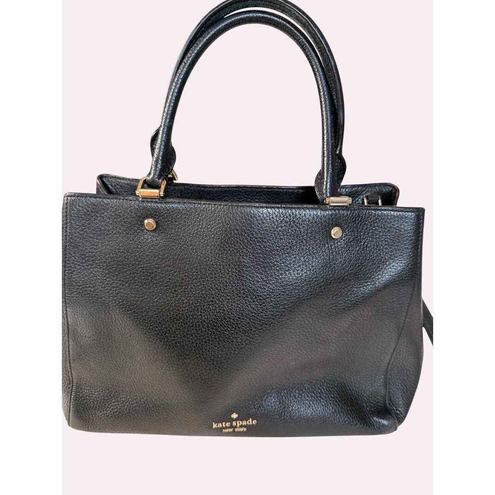 Kate Spade New York Black Pebbled Leather Satchel Crossbody Bag Gold Hardware